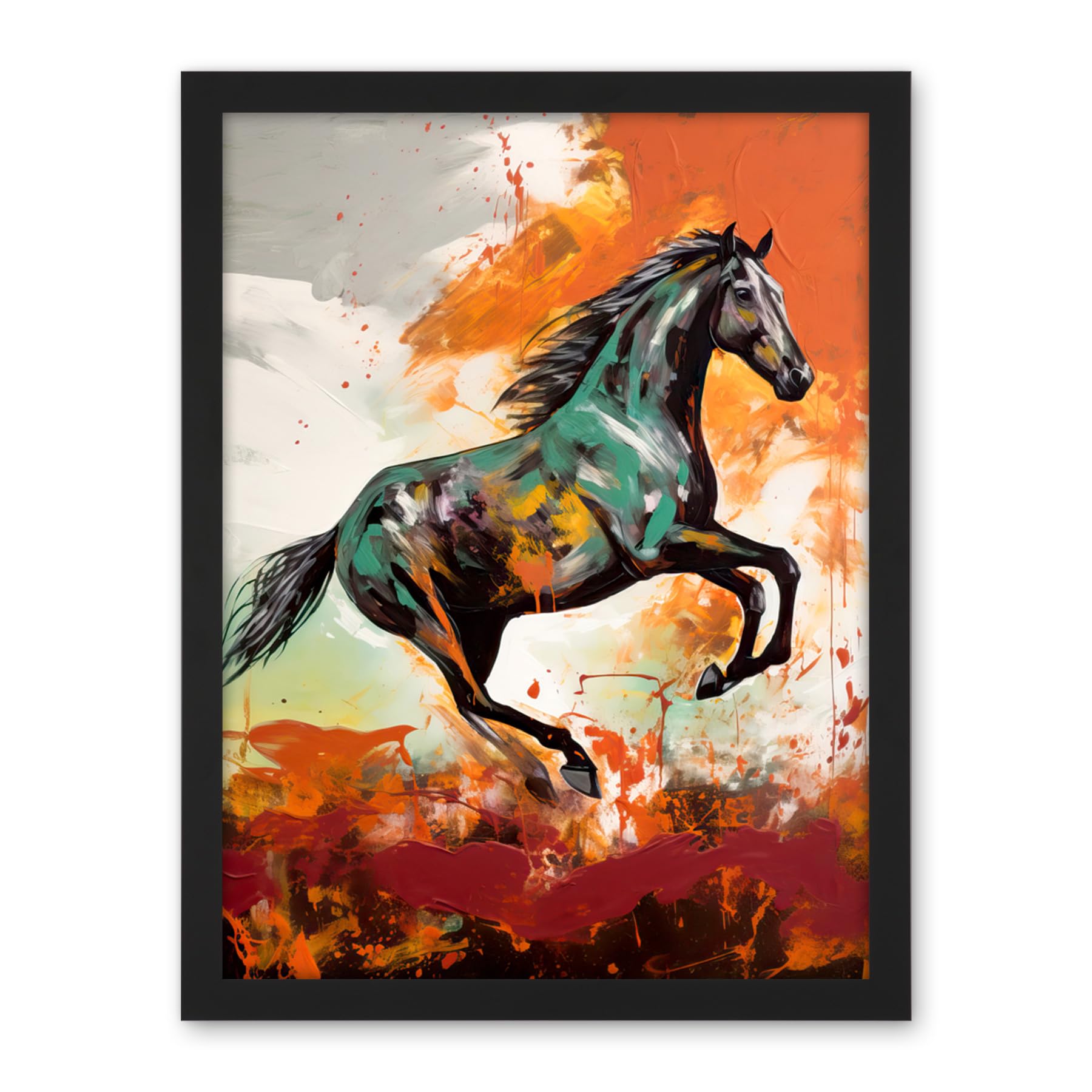 Artery8 Wild Horse Galloping Across a Barren Landscape Artwork Framed Wall Art Print 18X24 Inch