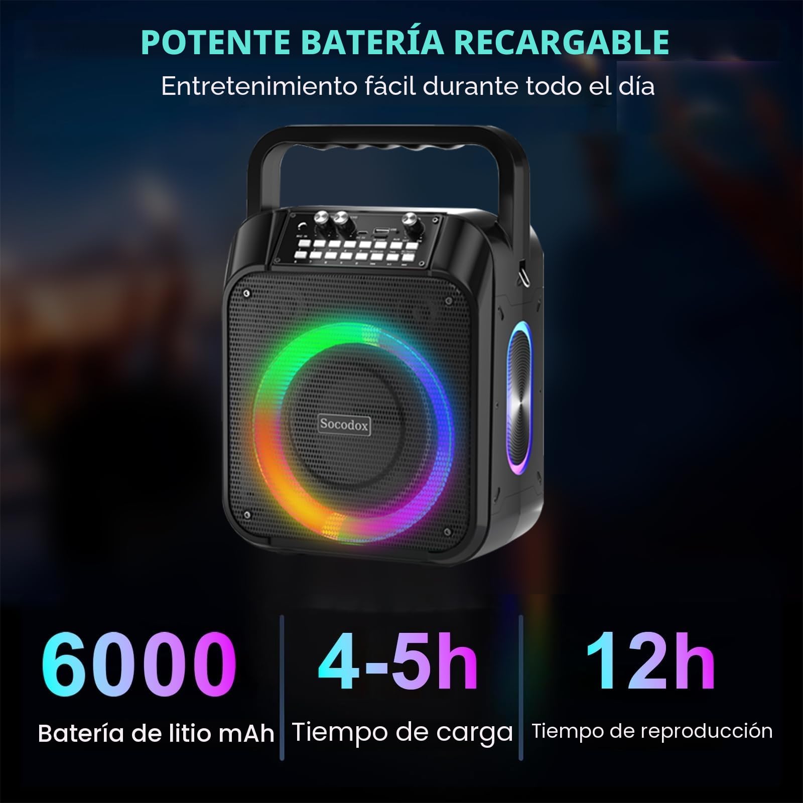 Máquina Karaoke,Altavoz Bluetooth Portátil con 2 Micrófonos Inalámbricos,Batería de 6000 mAh,Playtime 8H,Estéreo TWS,Luces RGB, Sistema Pa Dual Bass Boost para Adultos,Niños,Fiestas,Canto,DJ