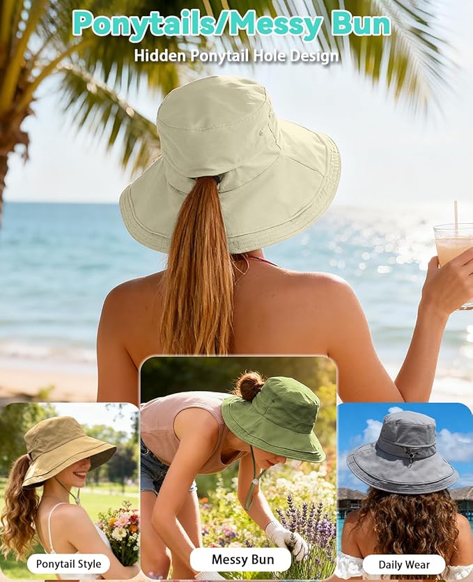 Sombrero de mujer con ala ancha y agujero para coleta miniatura 3