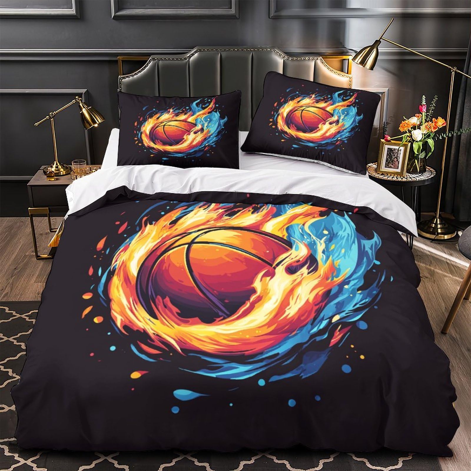 Parure de lit effet 3D scène de rue automne pour chambre ado King