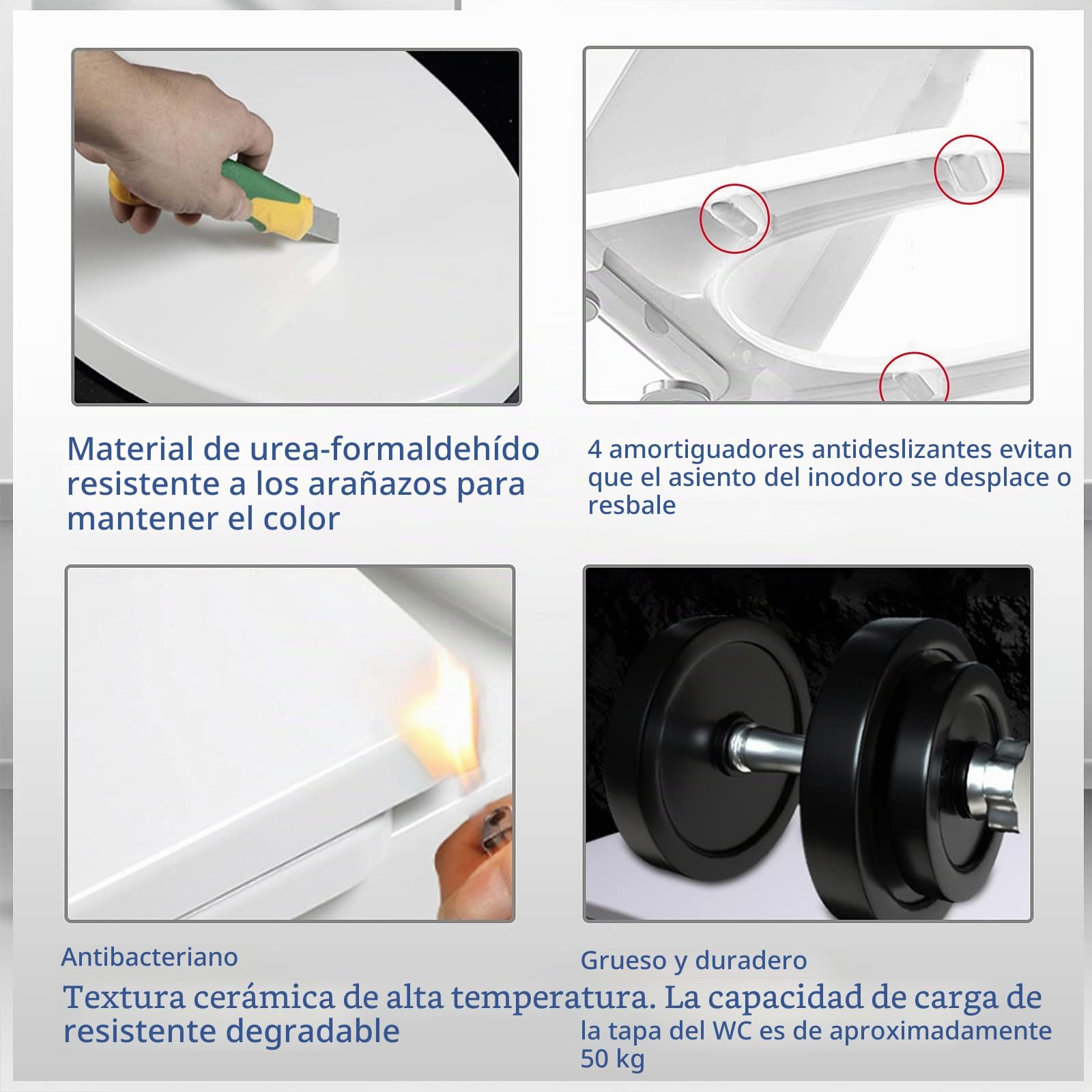 Asiento de inodoro de liberación rápida Asiento de inodoro de cierre suave Asiento de taza de inodoro Asiento de inodoro duradero Tapa de inodoro con bisagras ajustables Compatible con inodoros