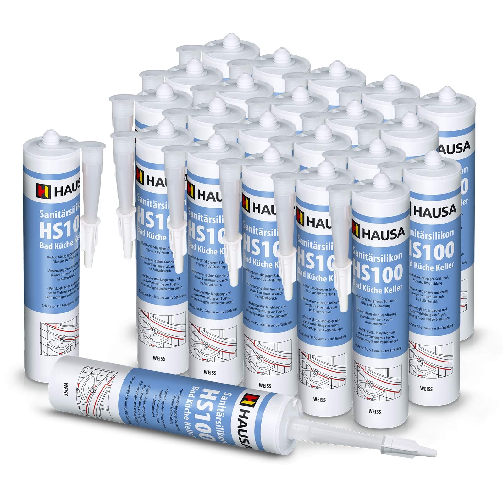 HAUSA HS100 - 24 silicone sanitario per bagno, cucina, 310 ml, resistente alla muffa