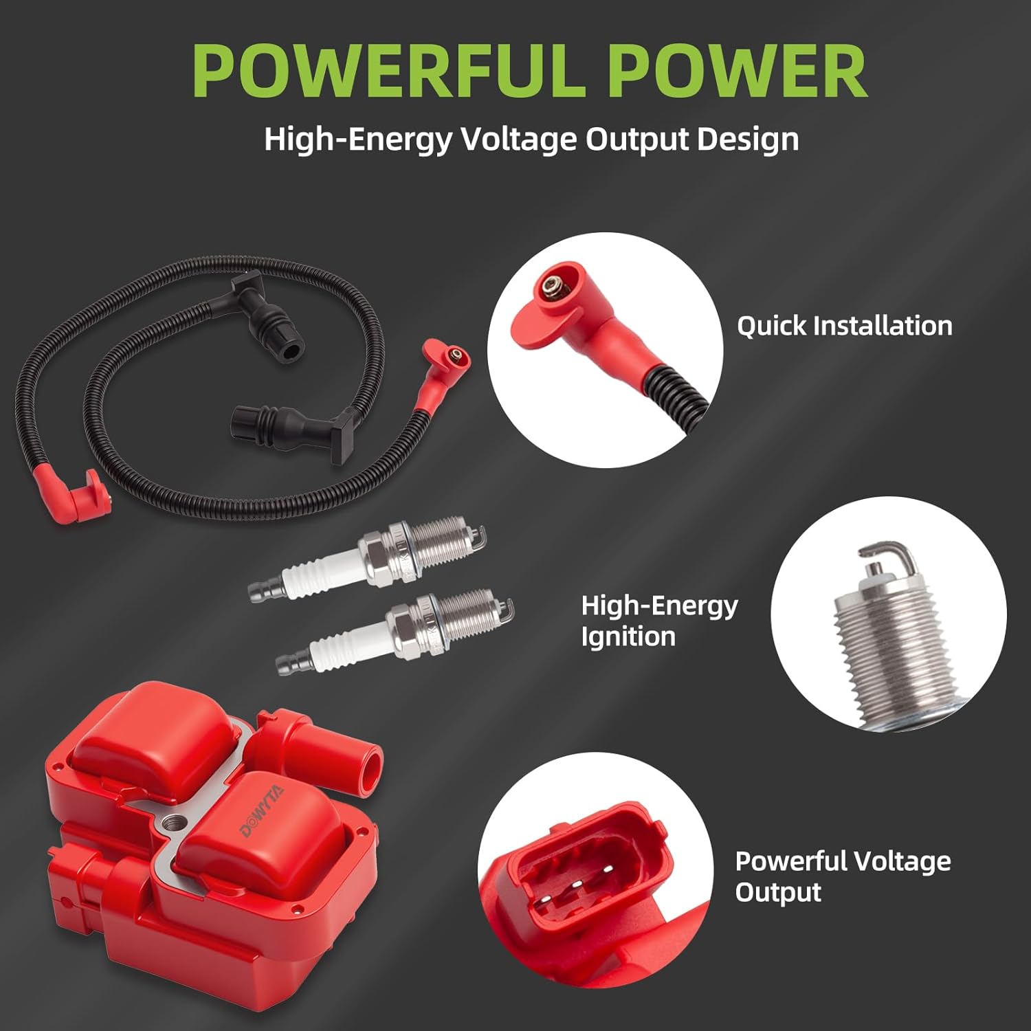 Ignition Coil and Spark Plug w/Wire Cap Compatible with 2011-2017 Polaris Ranger Crew 800 RZR 4 S 800 Replaces 4010425 4012888 4012889 4013078