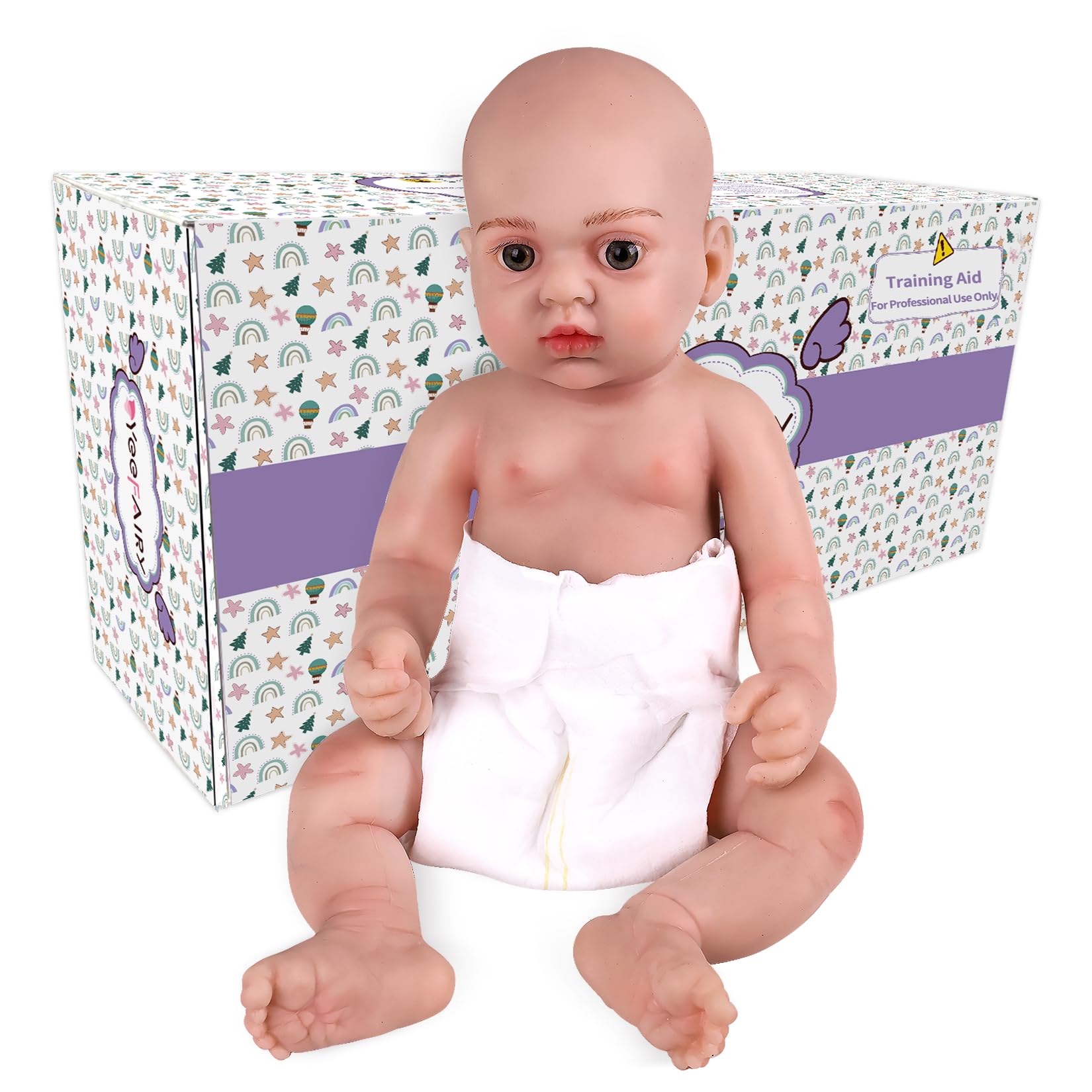 Realistische Silikon Anatomie-Puppe 39cm 1,8kg Lebensechte Neugeborene Junge mit Offenen Augen Hyperrealistisches Medizinisches Übungsmodell für Hebammenschulung & Emotionale Therapie, Natur