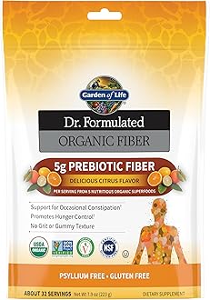 Dr Formulated Organic Fiber Supplement Powder Citrus, Sugar Free, Psyllium Free Prebiotic Superfoods, Constipation Relief and Hunger Control for Men and Women, 32 Servings
