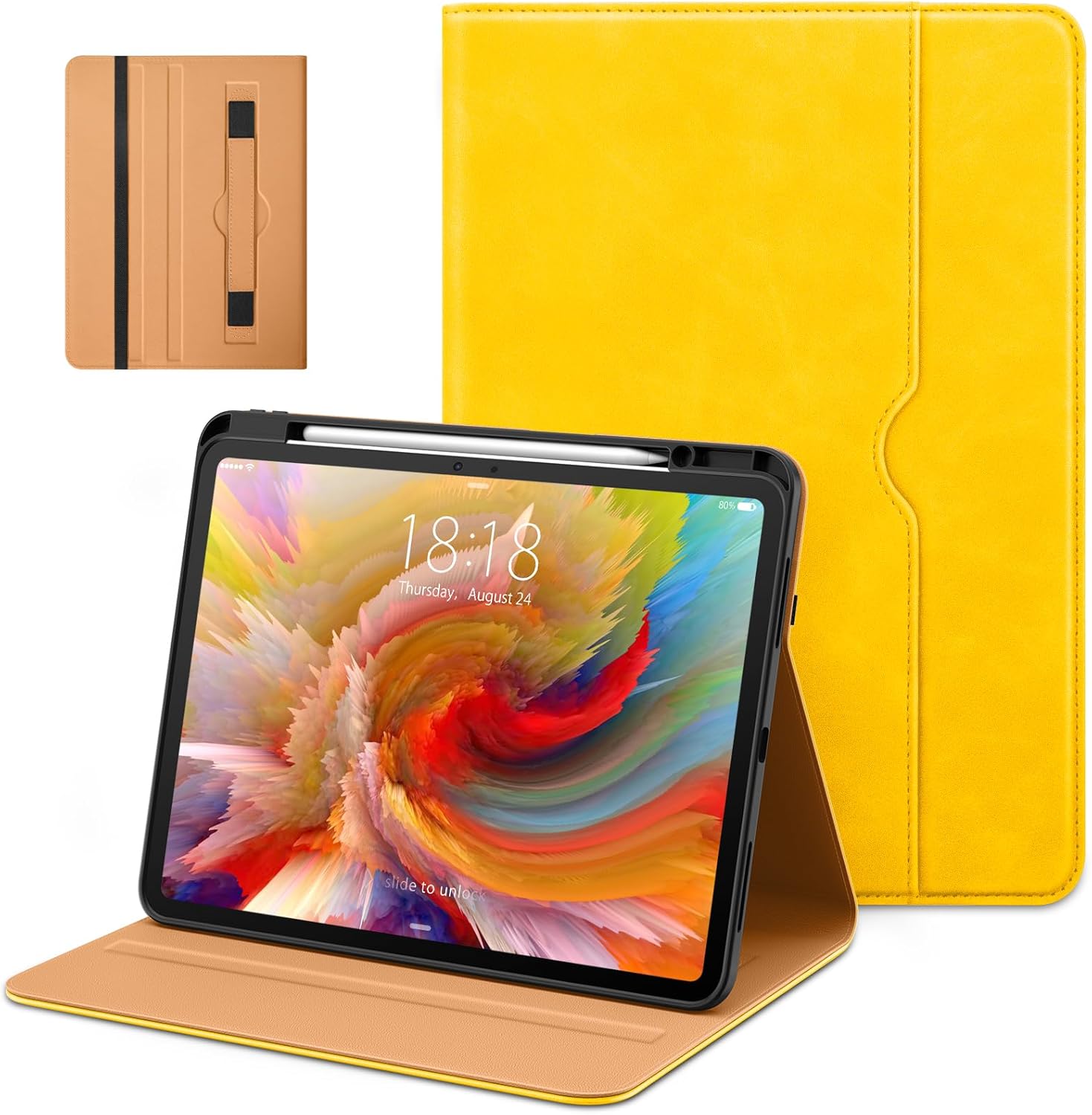 DTTO for iPad Pro 13 inch Case (M5/M4) 2025/2024, Premium Leather Business Folio Stand Cover with Pencil Holder - Auto Wake/Sleep & Multiple Viewing Angles, Built in Hand Strap & Pocket, Navy Blue