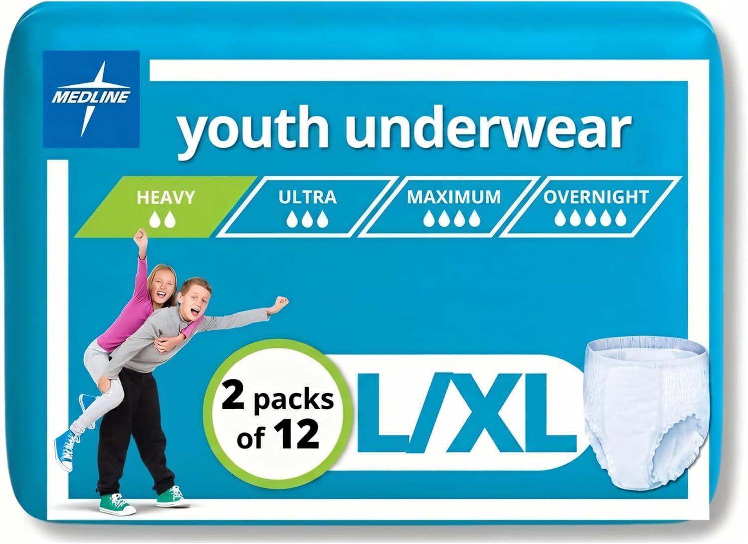 Medline Drytime Disposable Protective Youth Underwear, Large/XL, 12 Count (Pack of 4)