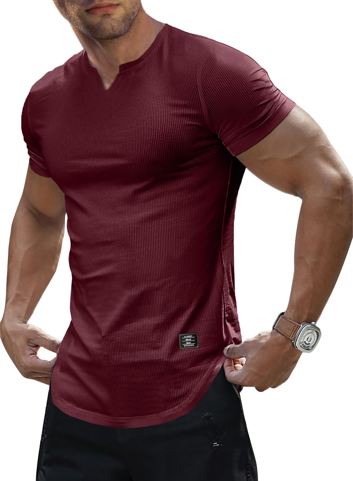 Meilicloth Camiseta Hombre Slim Fit Cuello en V Manga Corta Deportiva Básica Musculosa Colores Varios S-3XL — view 9