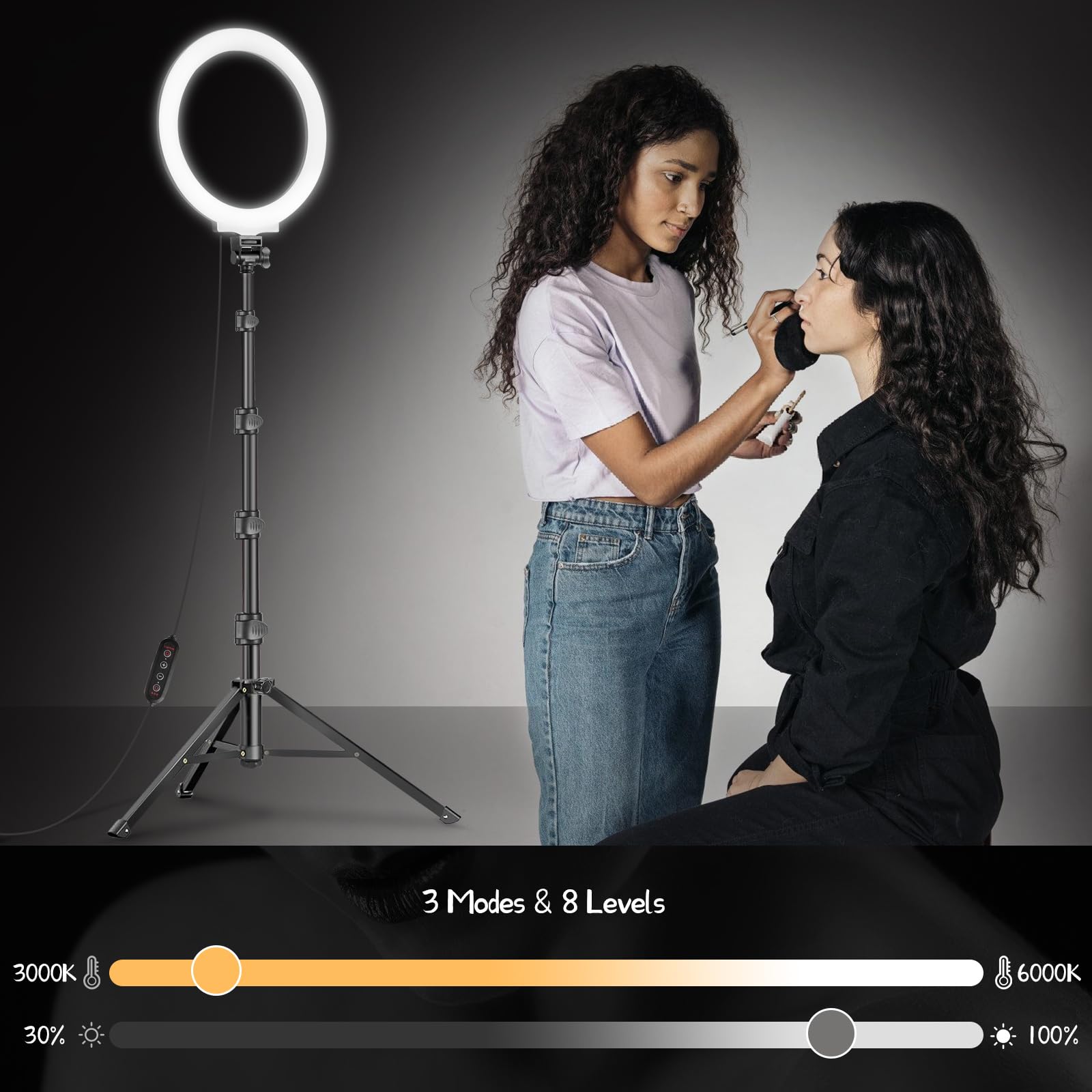 MICCYE Ring Light 10" Luce ad Anello LED con Treppiede 180cm 26 Modalità RGB 8 Luminosità