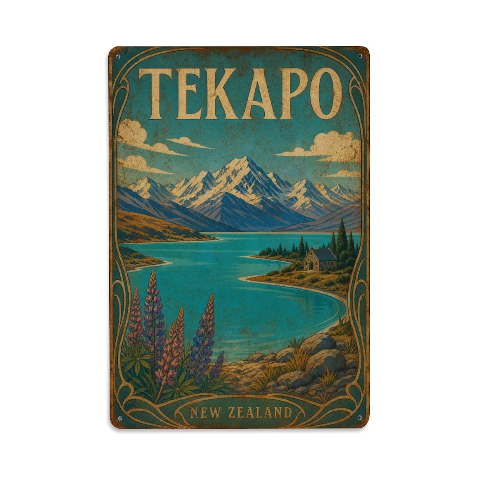 Gead 8X12inch Style Vintage Travel New Zealand Tekapo Metal Tin Sign