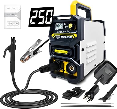 Artisan Supervision Series MMA-250A Welding Machine, Output 250A, 60% Usage Rate, Arc Welding, Hand Bar Welding MMA, Lift, TIG Lift TIG Dual-in-1, 100 V and 200 V, IGBT Inverter, Hot Start, Covered Arc Welding, Compact, 4.0 lbs 1.8 kg, Lightweight, Mini, Ultra Compact, For Beginners, For Home Use, DIY Car For repairs, Japanese instruction manual included. Japanese language support