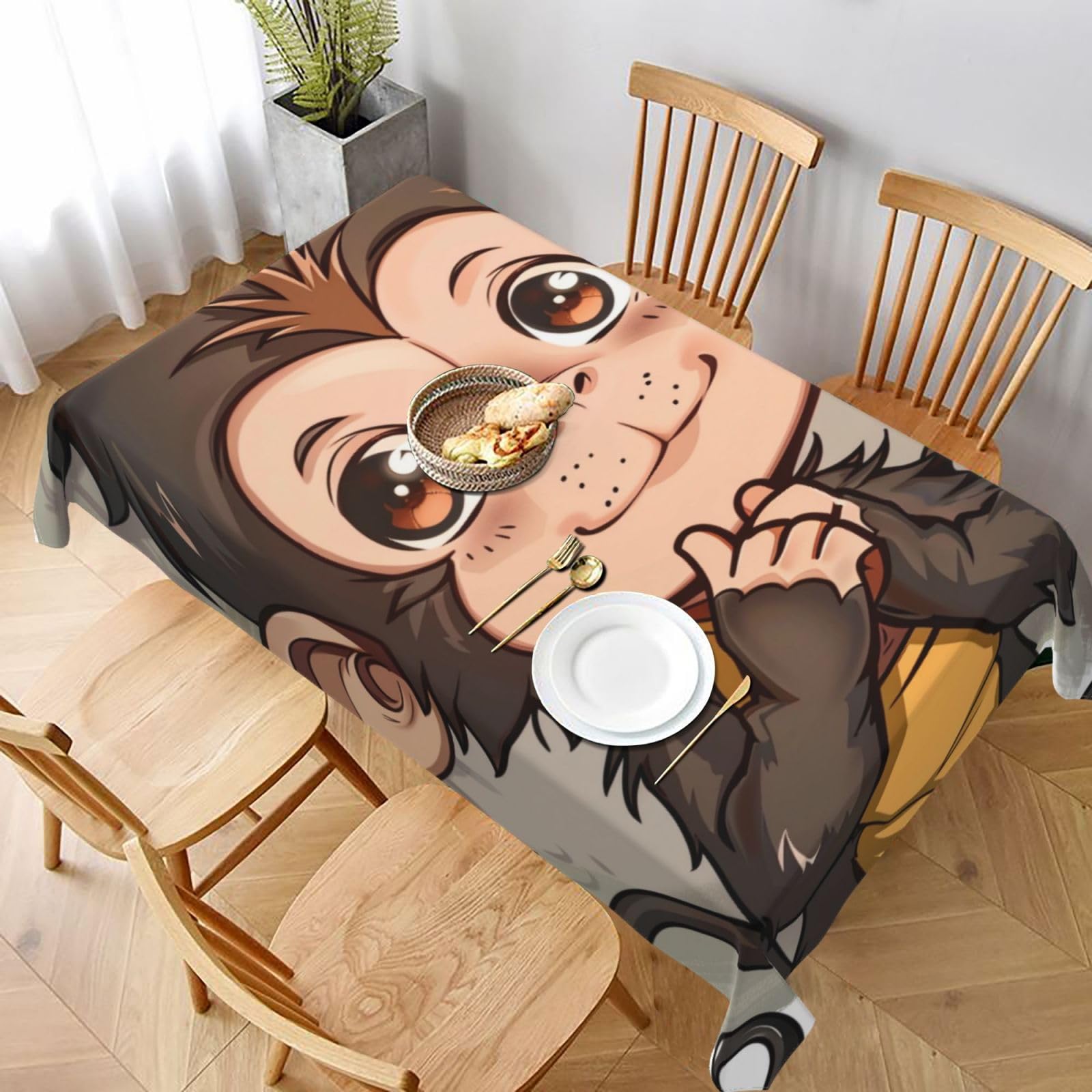 WPKJU Monkey Art Printed Tablecloth 60x90 in Water Resistant Table Cover Washable Rectangle Table Cloth for Dining Tables