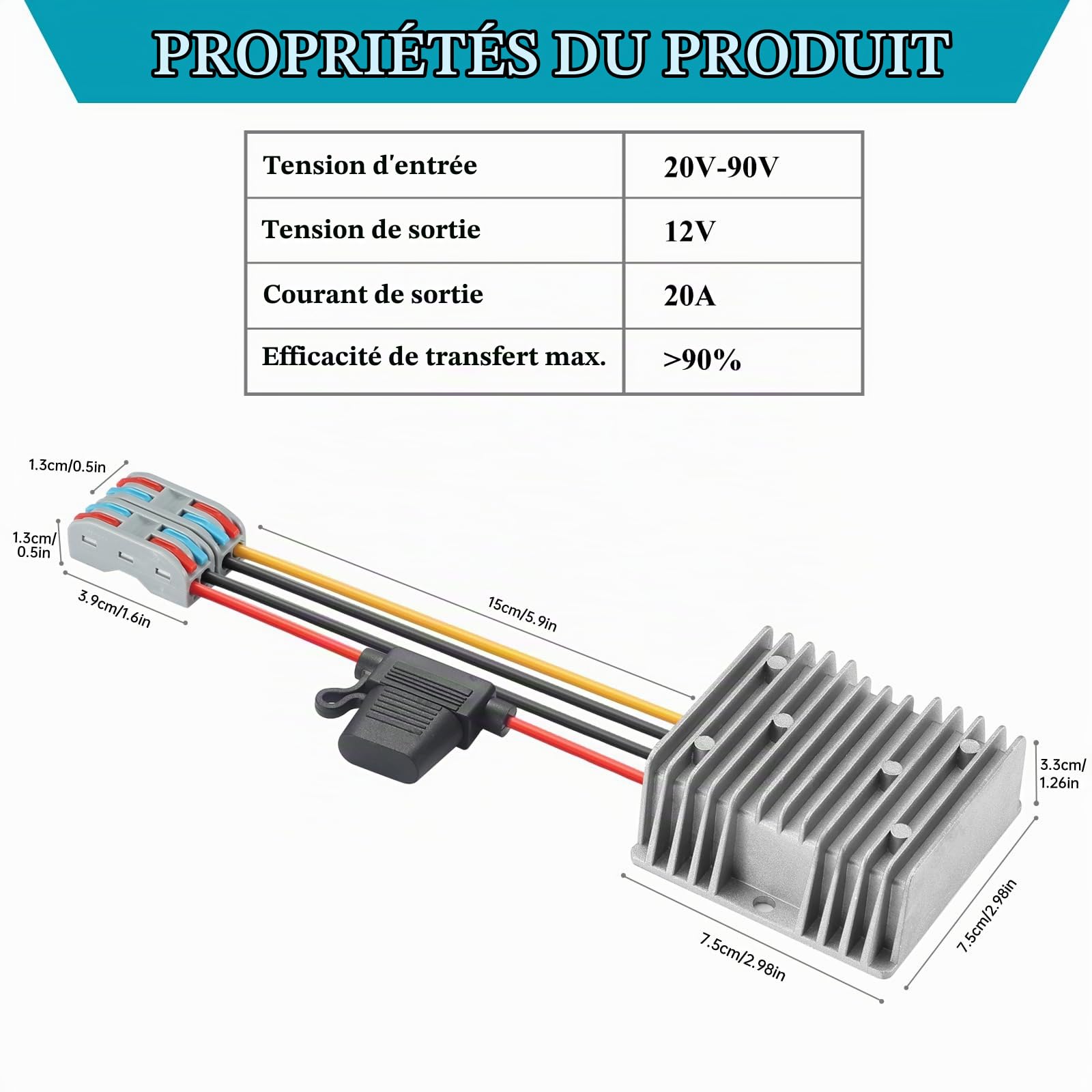 DC-DC 20V-90V à 12V Convertisseur de Tension 240W | Step Down 12V Régulateur de Tension 12V Transformateurs Module d'alimentation Abaisseur