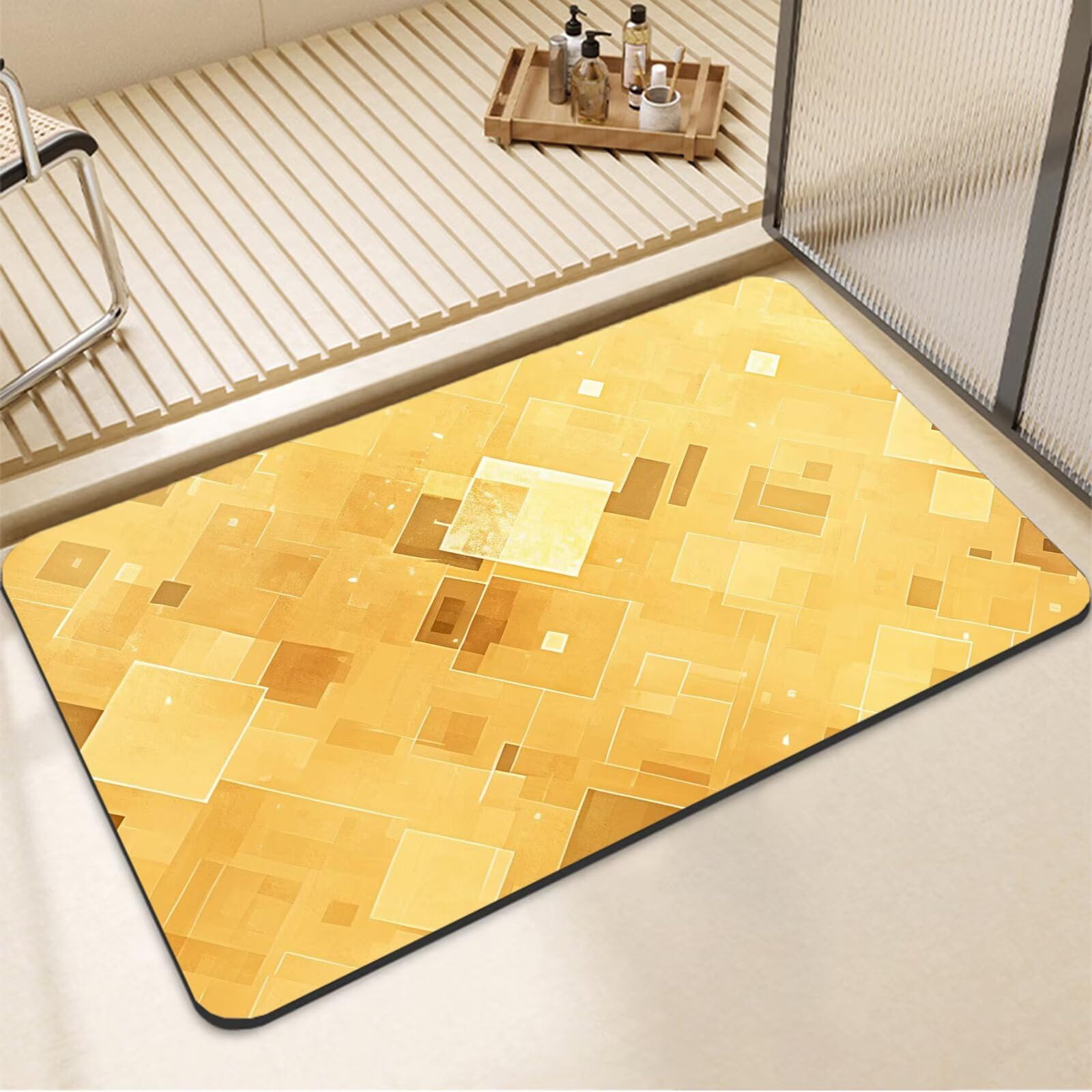 Tappetino da Bagno Antiscivolo Tappeto Bagno Super Assorbente Tappeto Cucina ad Asciugatura Rapida Facile da Pulire Tappetino Doccia Tappeti Cucina per Zerbino Ingresso Interno Giallo 140x200cm 7-1429