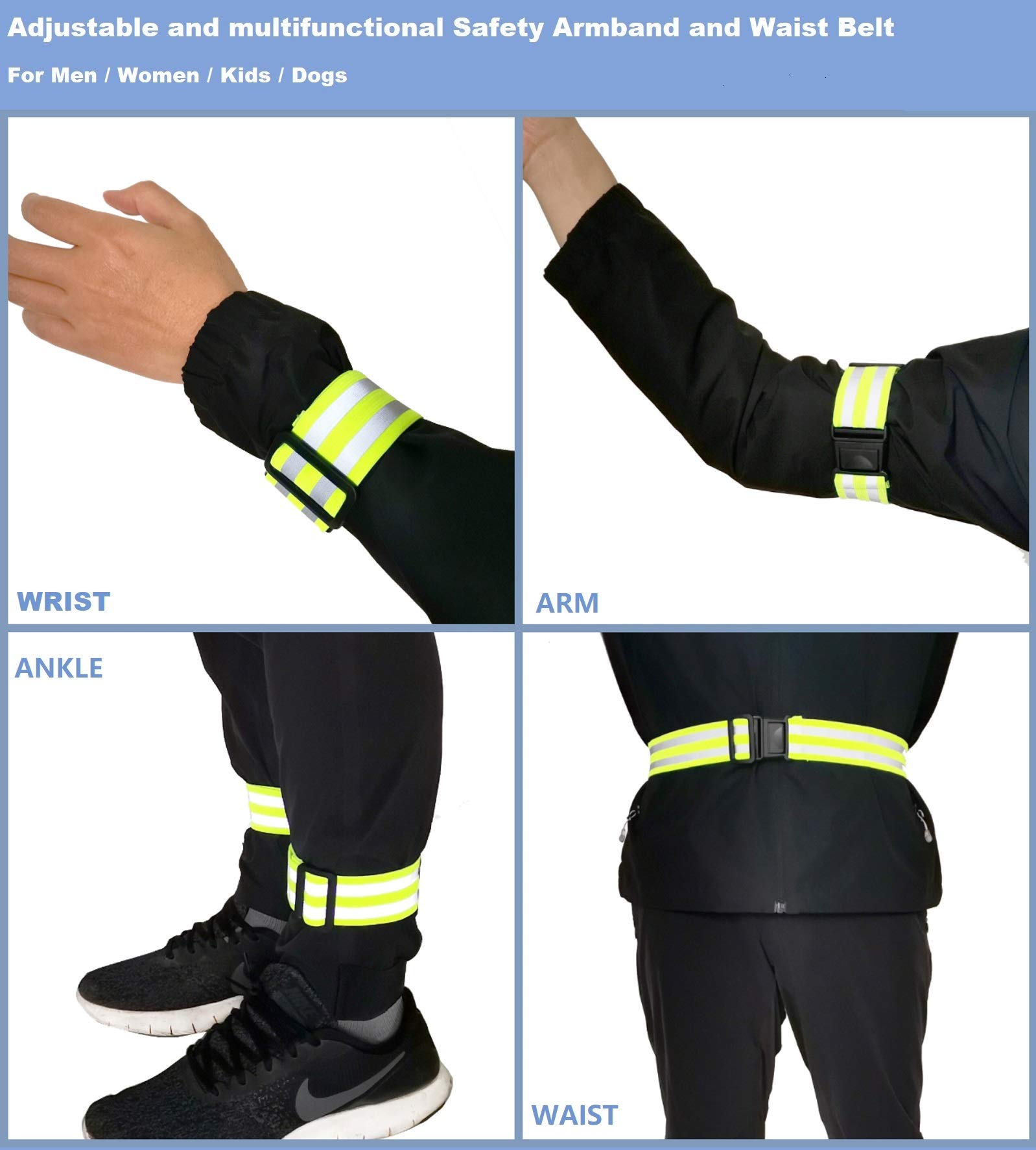 Catarifrangenti Bracciali Gilet Cintura Sicurezza Elastico Corsa Set Alta Visibilità