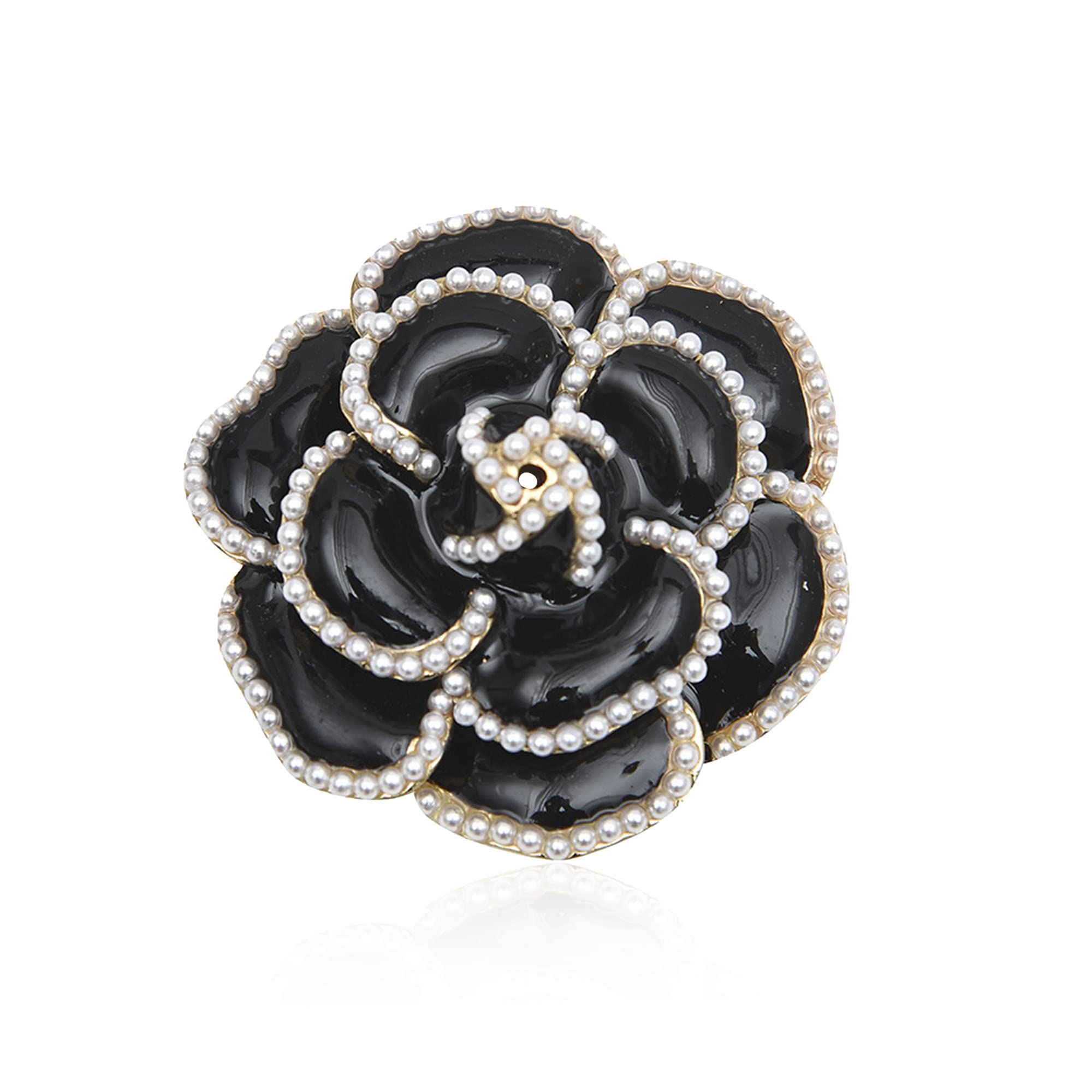 AnmpabWomen Camellia Flower Pearl Enamel Brooch Pins for Ladies Jewelry Fashion