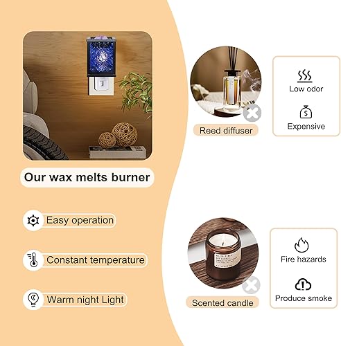 Miniatura 2 de CVHOMEDECO. Calentador eléctrico marroquí de cera derretida, calentador de velas decorativo para velas perfumadas, cera derretida, tartas y aceites