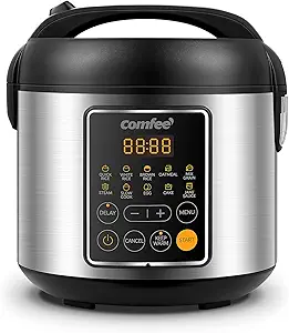 COMFEE' Rice Cooker, 4 Cups Uncooked, 8 Cups Cooked Slow Cooker, 2 Qt Small Multicooker with 10 Presets, Steamer & Grain Cooker, Non-Stick Inner Pot