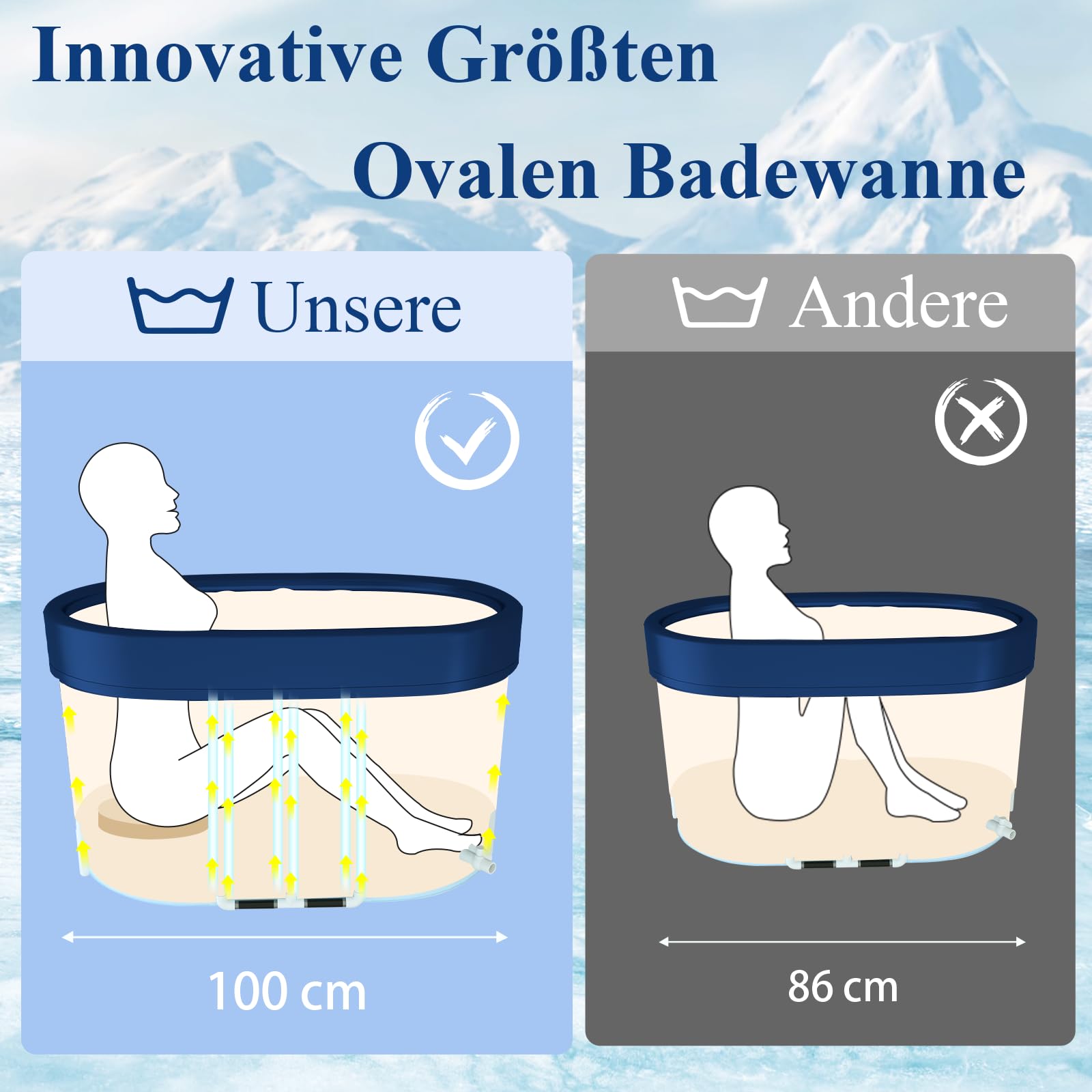 B&Y Ovaal ijsbad, 115 gal, opvouwbare badkuip voor volwassenen, geïsoleerde ijston voor binnen en buiten, koudetherapie voor sporters en atleten, Ice Bath/Cold Plunge voor thuis (marineblauw