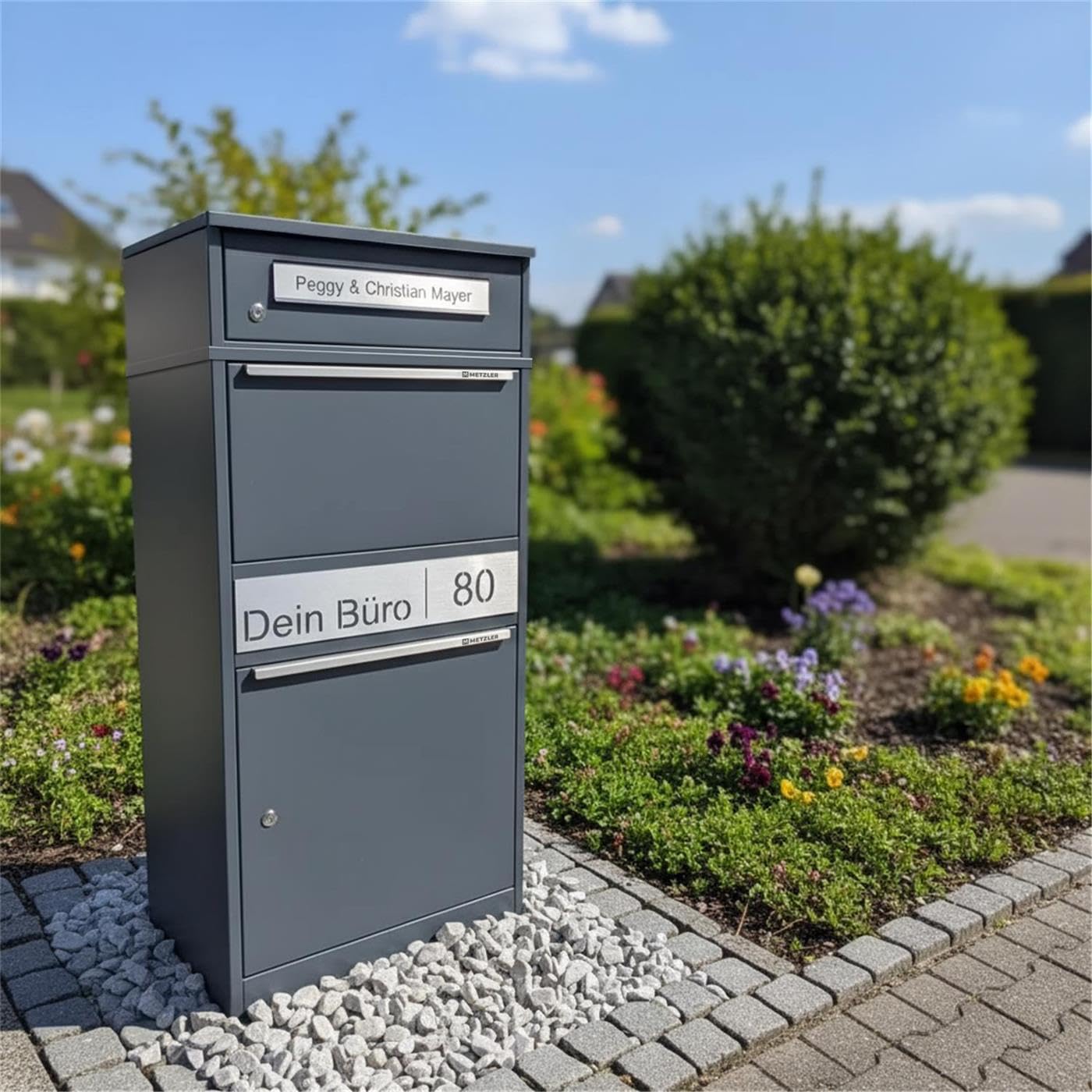Metzler® boîte à Colis verrouillable avec Plaque Nominative et Grand Compartiment – Anthracite RAL 7016 – Acier thermolaqué, Gravure Laser Durable, réception sans Contact, 10 Ans pièces Bispo 2