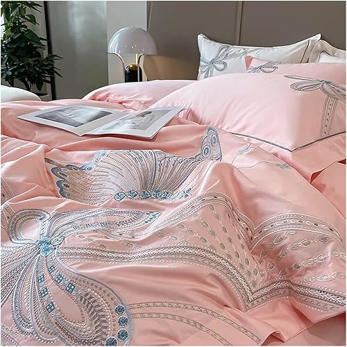 Miniatura 6 de Viskee 100% Egyptian Cotton Luxury Butterfly Embroidery Bedding Set, Duvet Cover FlatFitted Bed Sheet Pillowcases,Soft Bedding