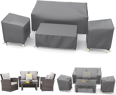 STARTWO Outdoor Waterproof Patio Furniture Covers 4-Piece Set for Chairs 32in, Loveseat 56in, Coffee Table 45in, Heavy Duty 600D, Grey