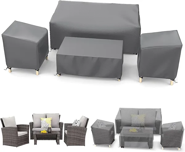 STARTWO Outdoor Waterproof Patio Furniture Covers 4-Piece Set for Chairs 32in, Loveseat 56in, Coffee Table 45in, Heavy Duty 600D, Grey