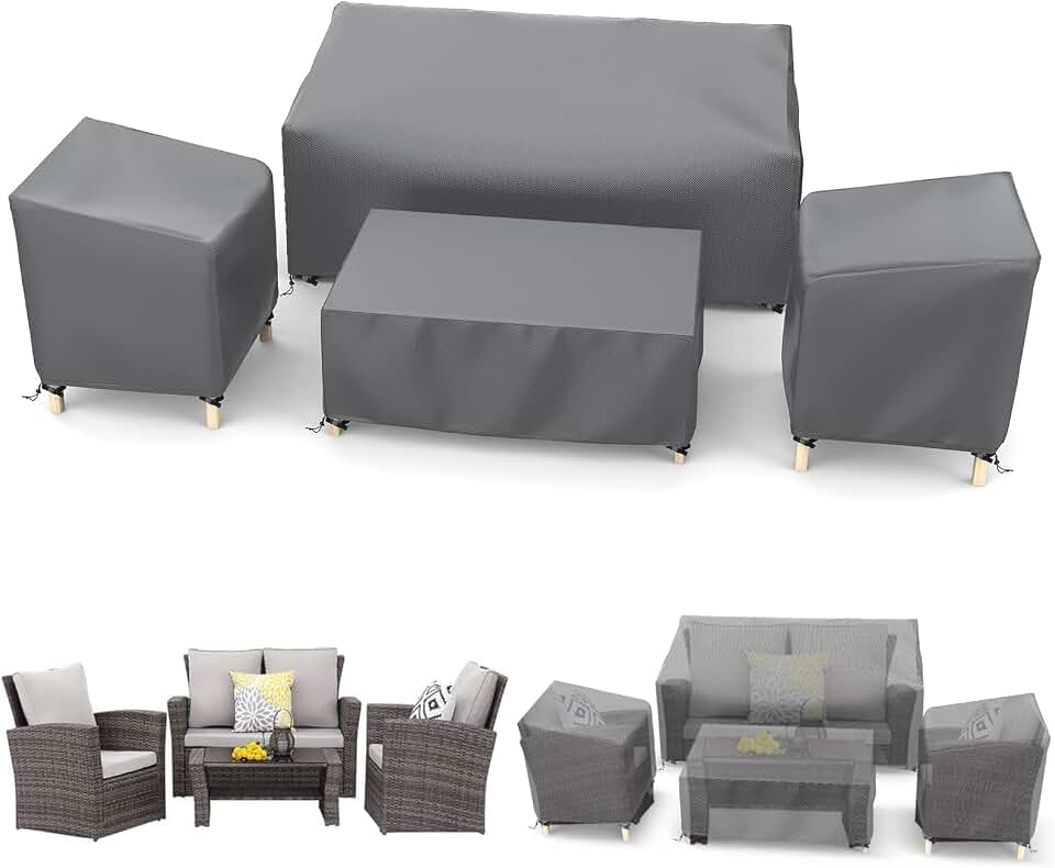 STARTWO Patio Furniture Covers | Outdoor Furniture Cover Waterproof 4 Piece Set for Chairs, Couch, Coffee Table , Grey