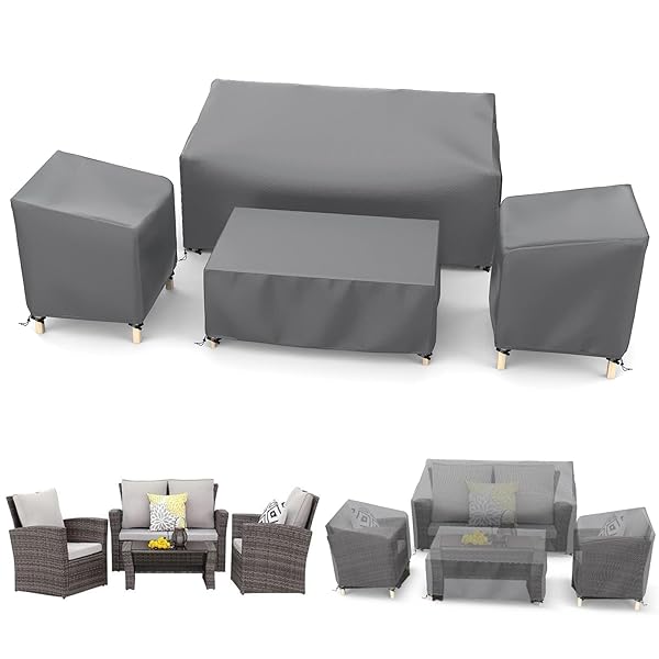 STARTWO Outdoor Waterproof Patio Furniture Covers 4-Piece Set for Chairs, Loveseat and Coffee Table, Heavy Duty 600D, Grey