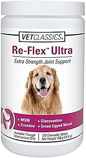 Vet Classics Re-Flex Ultra Extra-Strength Joint Support Dog Supplement – Includes MSM, Creatine, Glucosamine, Green Lipped Mussel – Supports Healthy Dog Joints – Chewable Tablets 120 Ct.