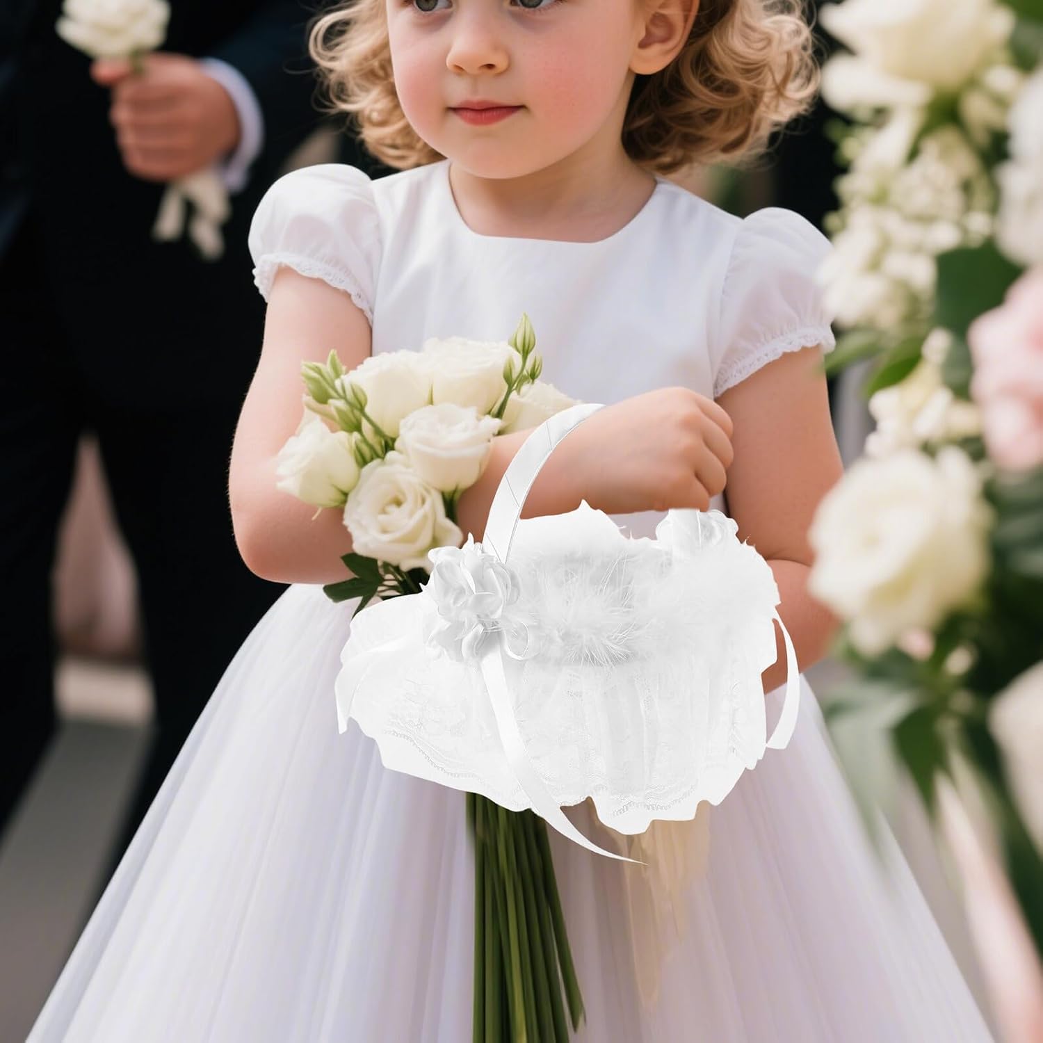 Artibetter Wedding Flower Girl Basket Handheld Small Flower Basket with Handle for Ceremony Supplies and Fruit Storage for Wedding Events