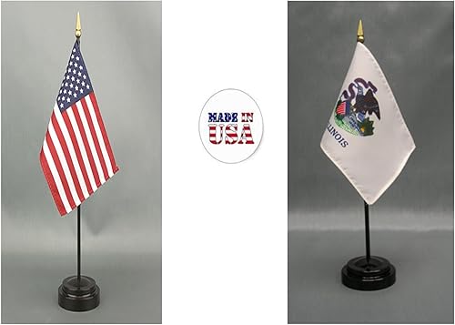 Miniatura 32 de Fabricado en los Estados Unidos. Bandera miniatura de escritorio y mesa de 4 x 6 pulgadas, incluye 2 soportes de bandera y 2 pequeñas banderas