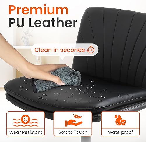 Miniatura 5 de Orange Factory Silla cruzada con ruedas, cómoda silla de escritorio ancha de cuero de doble base sin brazos ajustable giratoria para tareas de