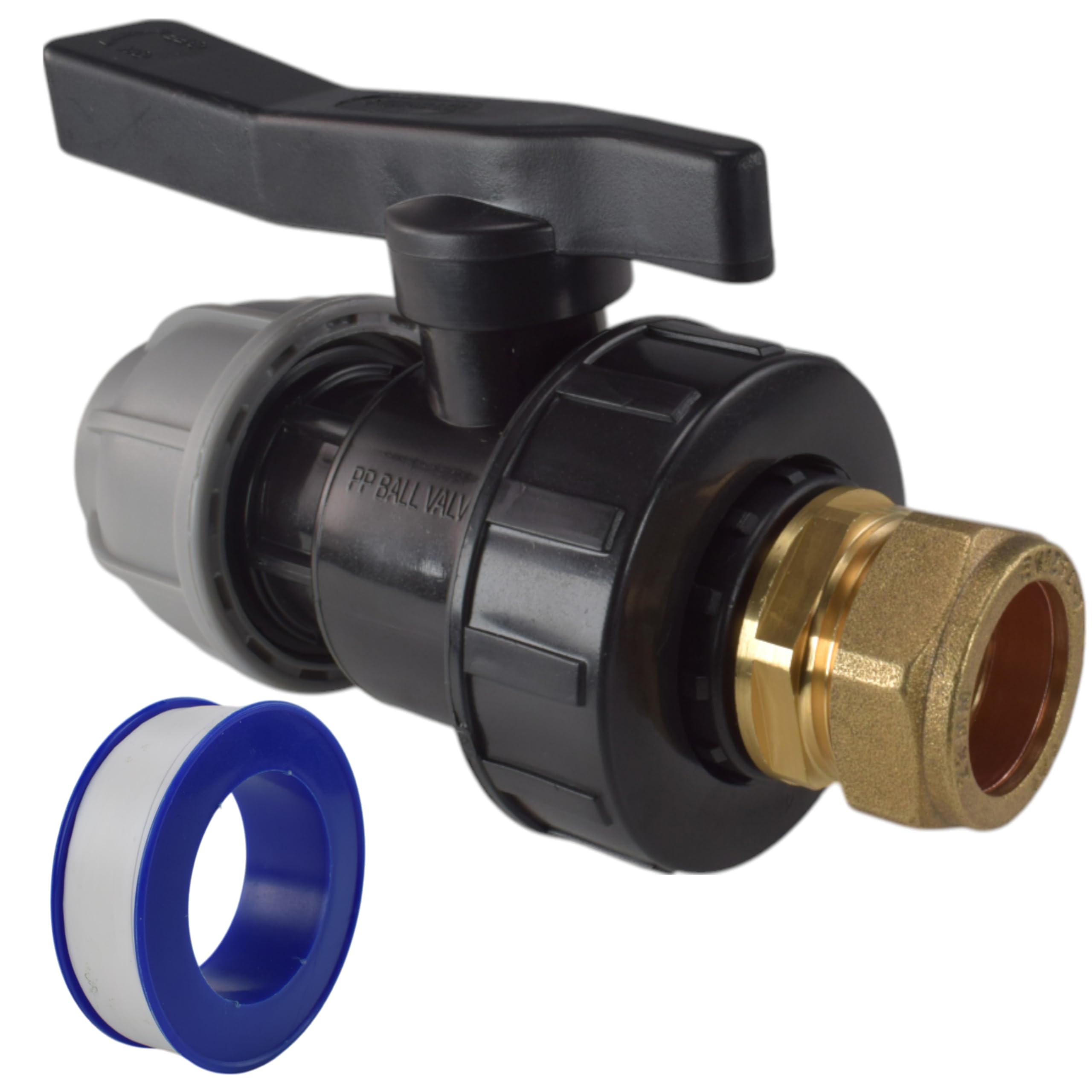 Cost Wise Gray Mdpe Water Supply Pipe Valve To Copper Pipe Compression Fitting Adaptor+Ptfe Thread Sealtape (25Mm Mdpe -22Mm Copper)