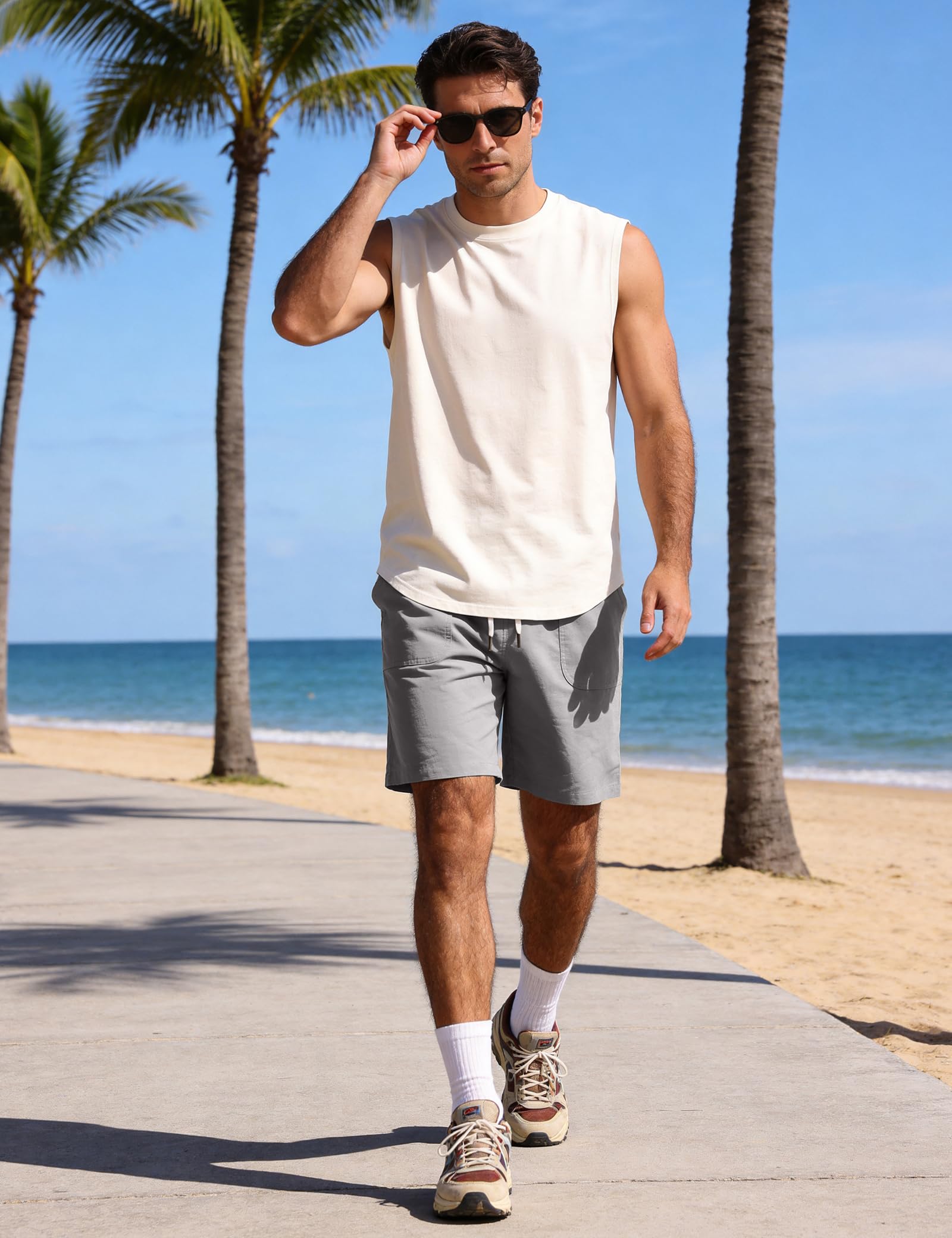 iClosam Pantalones Hombre Cortos de Lino y algodón, Estilo Veraniego, cómodos, Transpirables, Pantalones Cortos Hombre Cintura elástica y Bolsillos, Tallas M-3XL.