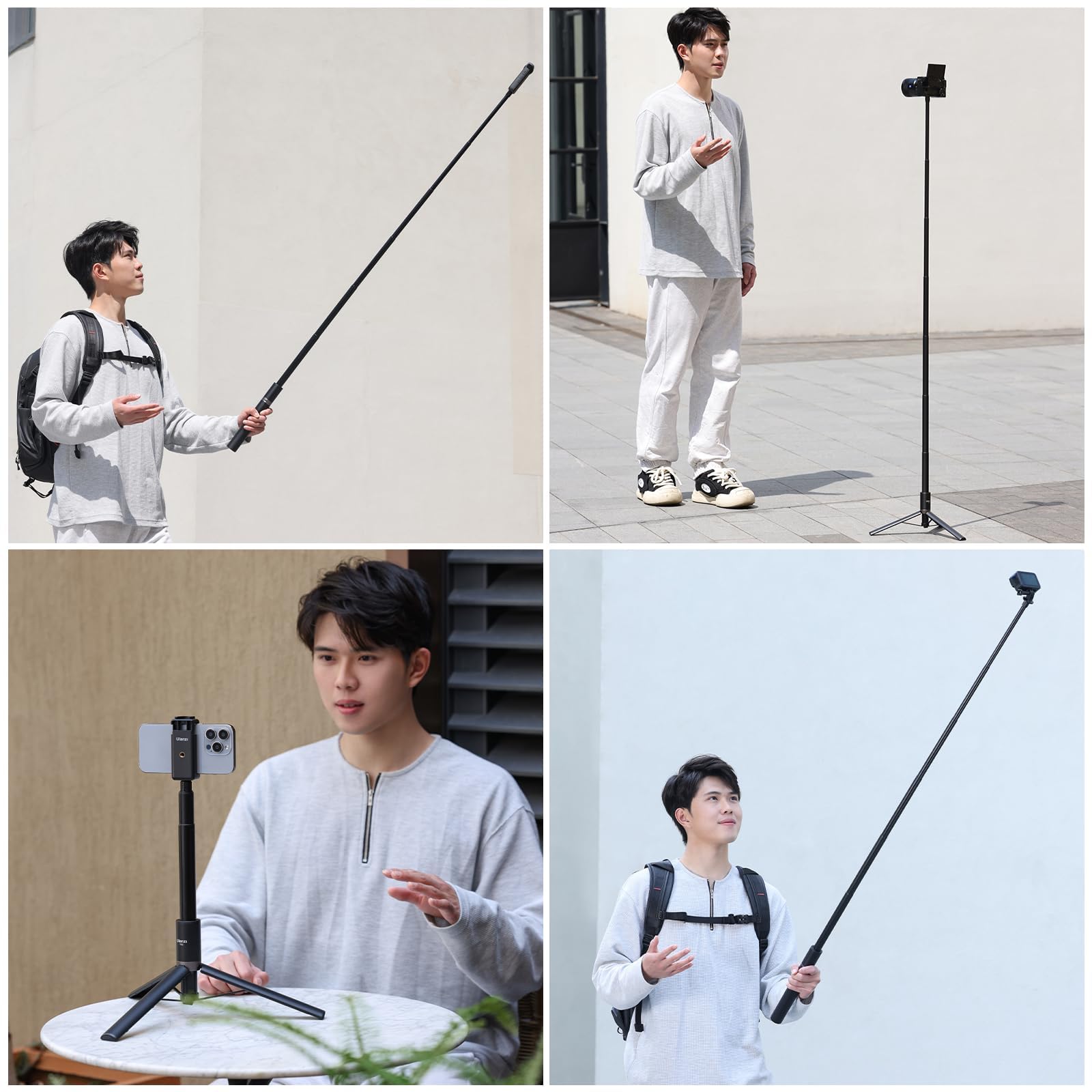 Ulanzi TT52 Perche à selfie 150 cm pour Insta 360 & Go Pro – Trépied et perche à selfie 2 en 1, extensible de 30 à 150 cm, stable et compact pour Go Pro, DJI Osmo Action, caméras d'action