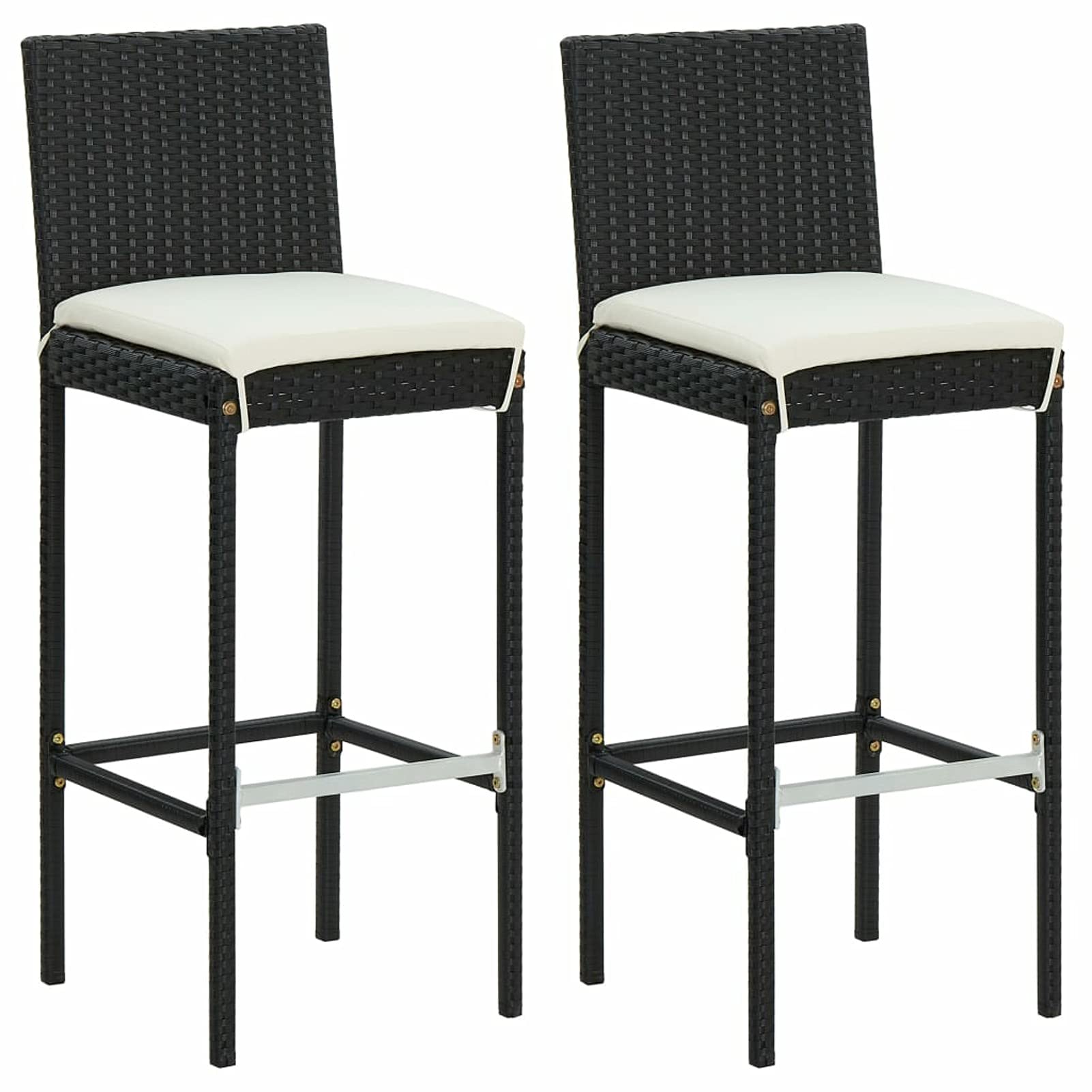 Tidyard Set de Muebles Bar Jardín 3 Piezas con Cojines Set Mesa Alta de Bar y 2 Taburetes con Respaldo Balcón Terraza Mesa y Sillas Barra Bistró Muebles Ratán PE Negro