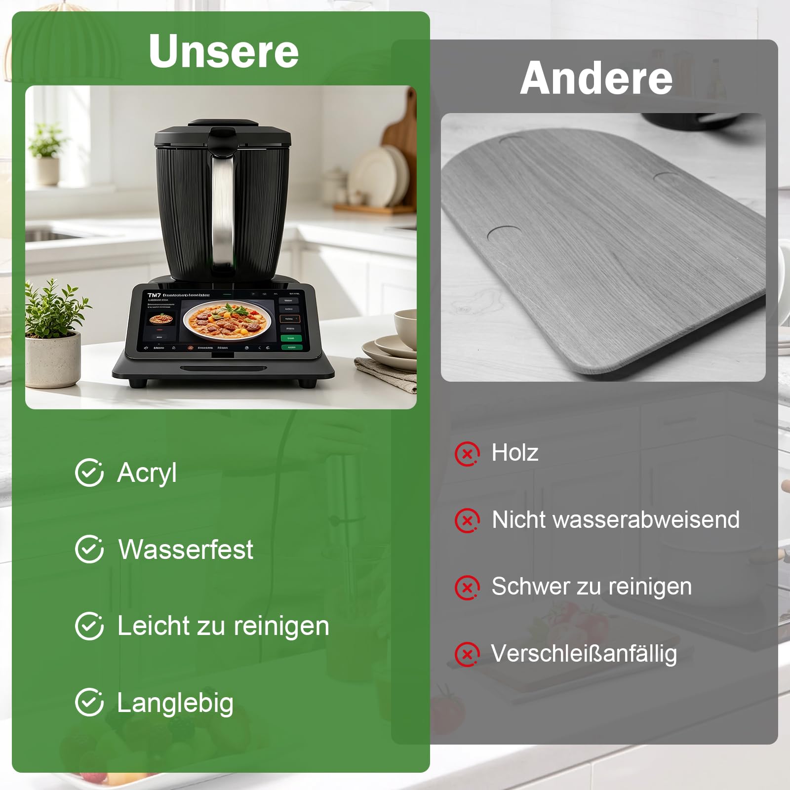 Deska ślizgowa do Thermomix TM7, deska do deski ślizgowej TM7 z płynnie poruszającymi się kółkami 360°, łatwa do przenoszenia, deska ślizgowa TM7, trwała i łatwa do czyszczenia, praktyczna do