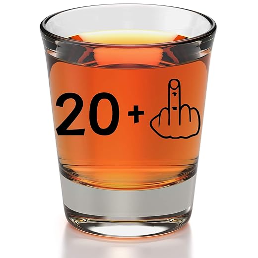 21st Birthday Shot Glass - 21 + Middle Finger Funny Birthday Gifts For Him Or Her - Silly Bday Decorations For Men, Women, daughter, Sister, Best Friend, Co-Worker - Twenty One Birthday Shot Glass