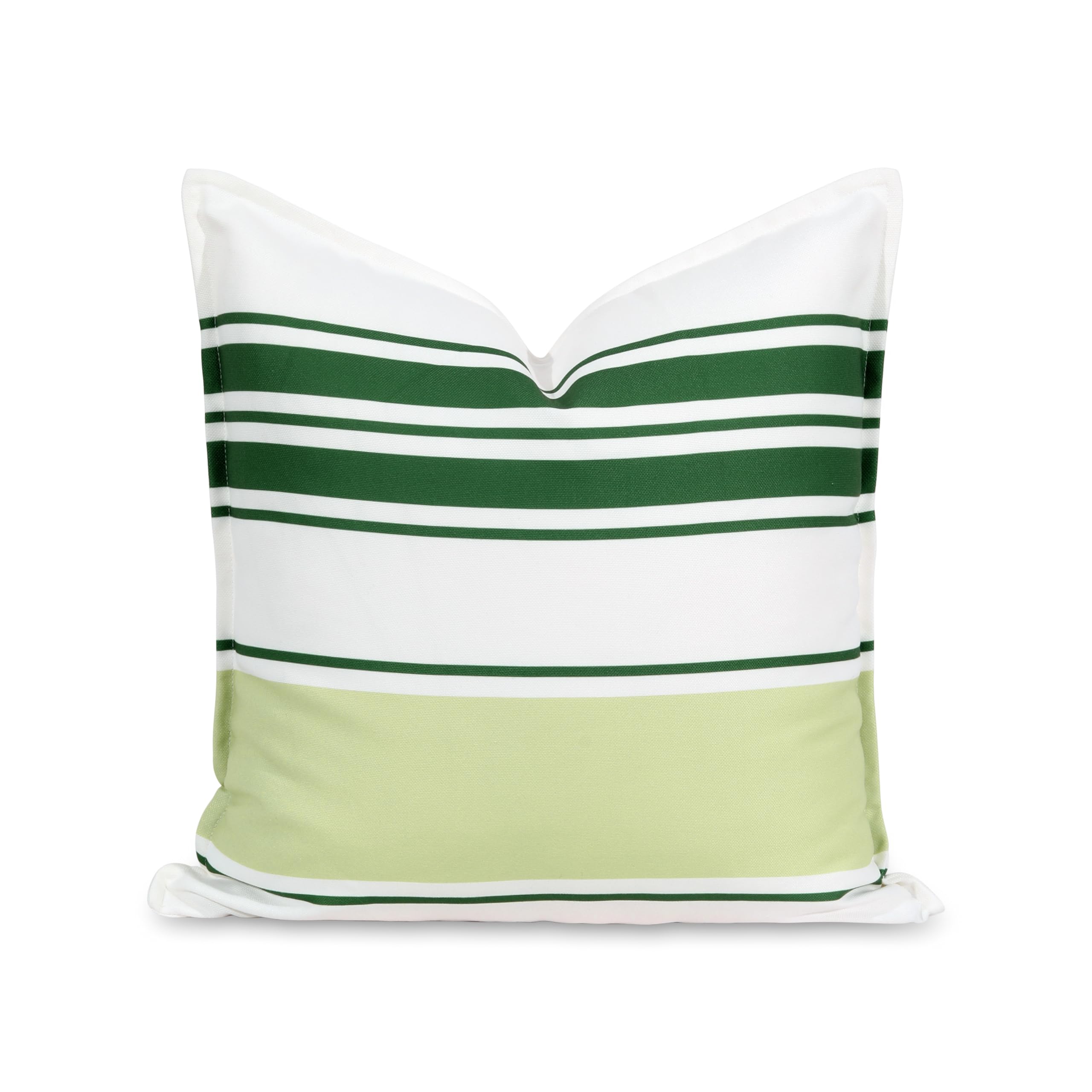 Hofdeco Premium Coastal Patio Indoor Outdoor Throw Pillow Cover Only, 20"x20" Water Repellent for Backyard, Couch, Dark Light Green Stripes — image 1