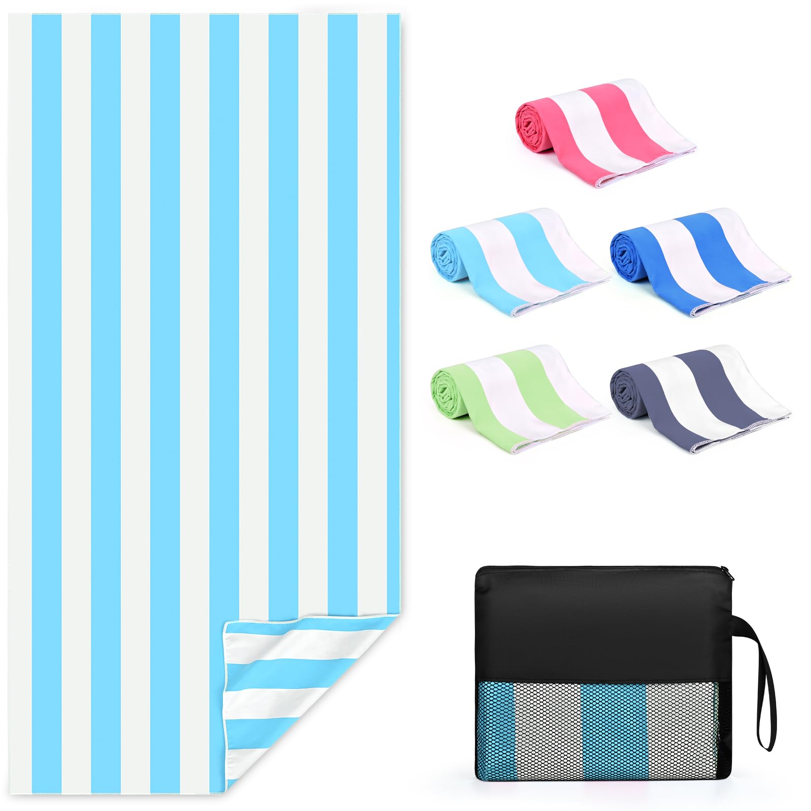 Zusentee Microfiber Beach Towel, Beach Towel 180X90cm, Beach Towels for Adults Extra Large Quick Dry Sand Free Microfibre TowelSoft and Lightweight, Swimming, Light blue