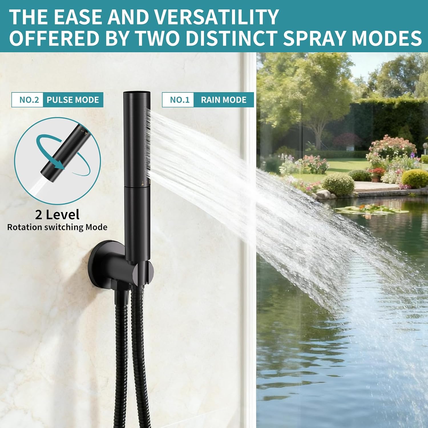 Shower Faucet Set,10-Inch Round Rainfall Showerhead with Dual-Function Handheld Spray,Brass Shower Valve Trim Kit,Wall Mounted Round Rain Shower System (Matte black)