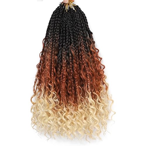 8Packs Crochet Box Braids- 12 Inch Boho Box Braids Crochet Braids Hair Bohomian Box Braid Crochet Hair Synthetic Braiding Hair Goddess Box Braids Crochet Hair for black women (1B/27/613)