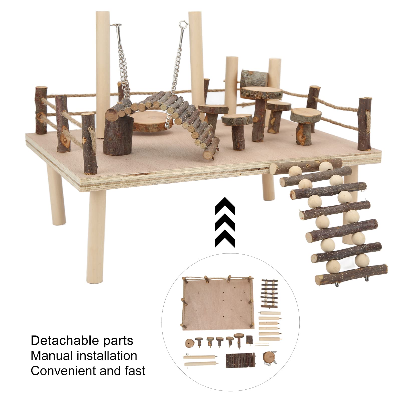 Set da Gioco per Criceti in Legno Naturale per Piccoli Animali Domestici Che Si Arrampicano e Masticano in Legno di Melo 35x26x17 Cm