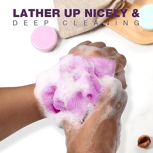 Miniatura 10 de Toalla de ducha exfoliante de 3 piezas, esponja africana, paño de lavado japonés, esponja exfoliante facial, esponja exfoliante corporal para