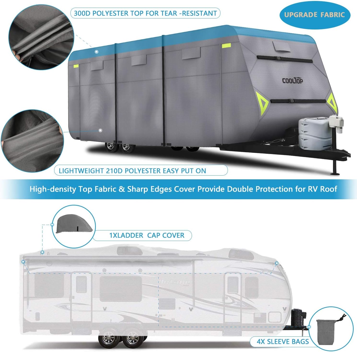 Top Rated COOLTOP Travel Trailer RV Camper Cover for 26'1''-28'6'', Upgraded 300D Waterproof Jayco Trailer Cover Breathable Anti-UV Ripstop for RV Motorhome with Adhesive Patch & Storage Bag Buy 1 get 1 COOLTOP Travel Trailer RV Camper Cover for 26'1''-28'6'', Upgraded 300D Waterproof Jayco Trailer Cover Breathable Anti-UV Ripstop for RV Motorhome with Adhesive Patch & Storage Bag