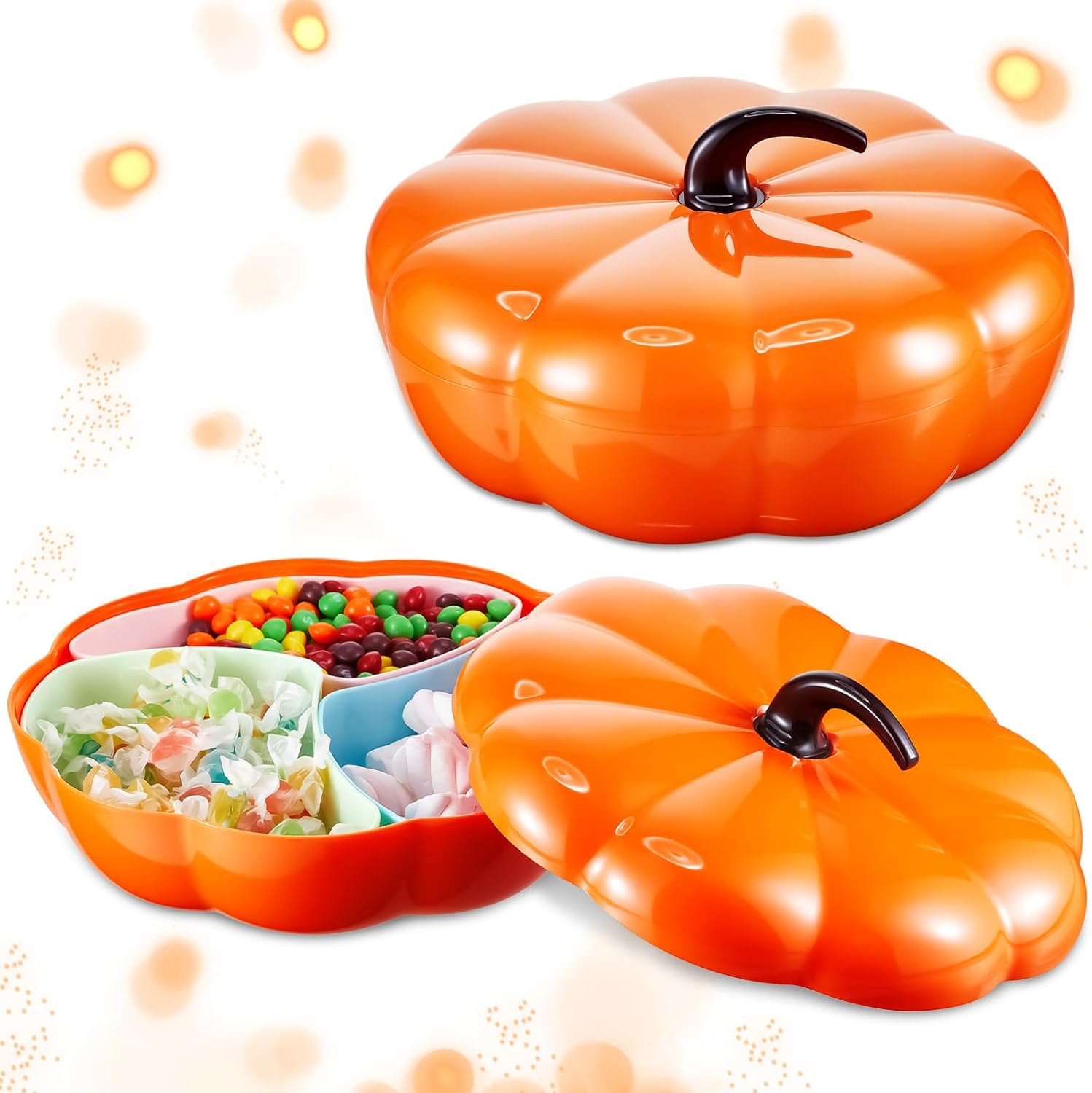 Sliner 2 Pcs Halloween Pumpkin Candy Tray with Lid Plastic