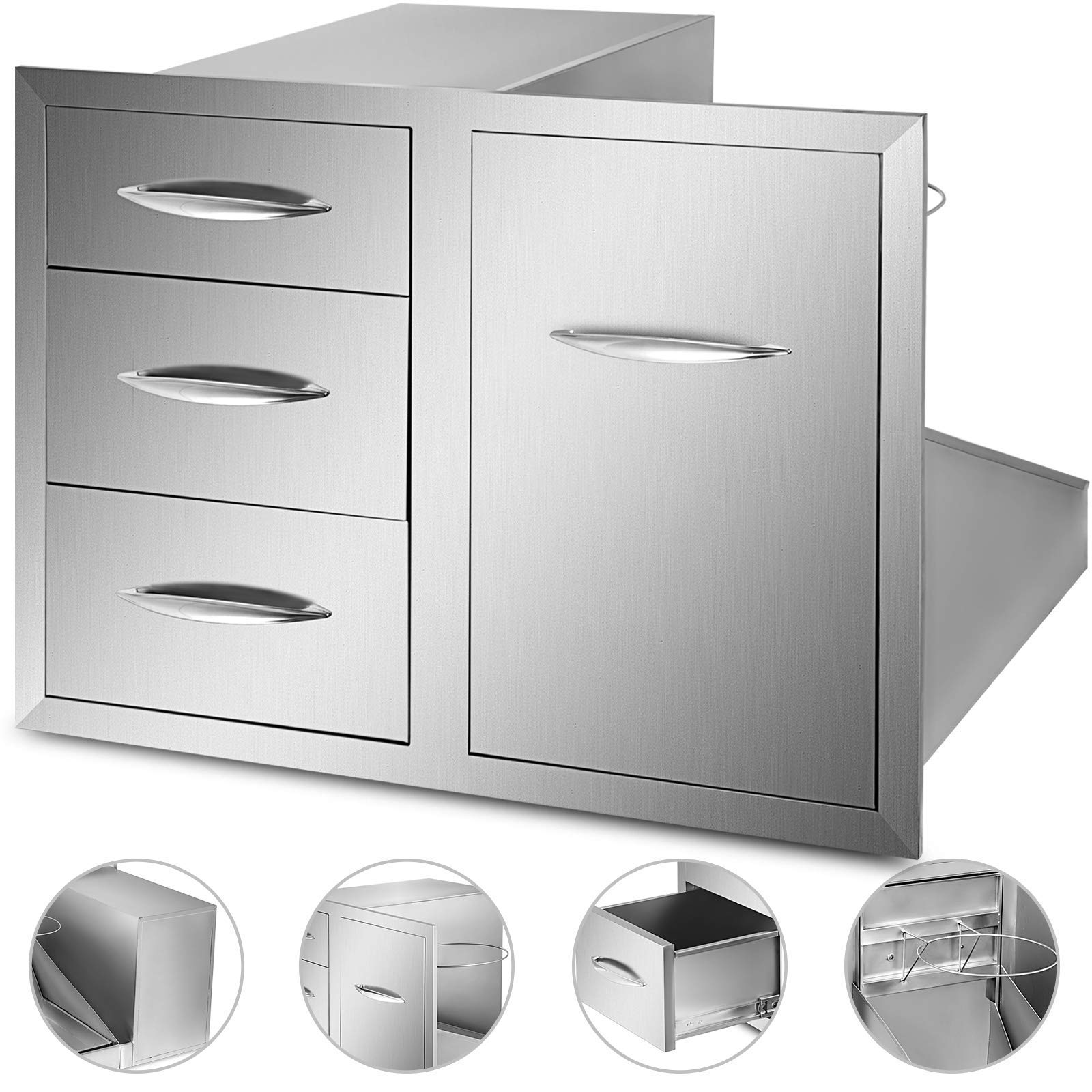 VEVOR Outdoor Kitchen Door Drawer Combo 29.5"W x 22.6"H x 21.7"D, Access Door/Triple Drawers with Propane Drawer and Adjustable Garbage Ring, Perfect for BBQ Island Patio Grill Station
