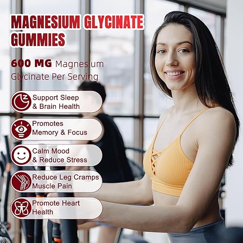 Miniatura 3 de Gomitas de glicinato de magnesio de 600 mg, complejo de suplemento de magnesio de alta absorción con L-treonato, vitamina D3 y B6, gomitas de