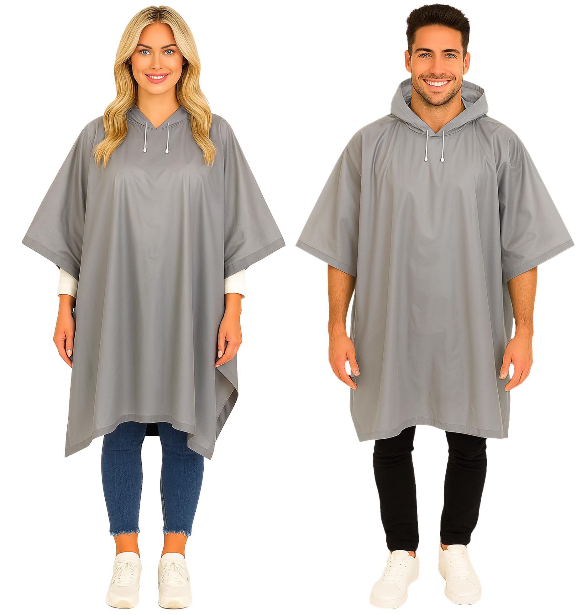 Redstar Unisex Grey 2 Pack Of Rain Poncho Waterproof Adult Raincoats - Waterproof Rain Coats For Men Or Ladies Raincoat - Reusable Waterproof Poncho Festival Accessories - Waterproof Ponchos Adults Rain Coat (Grey)